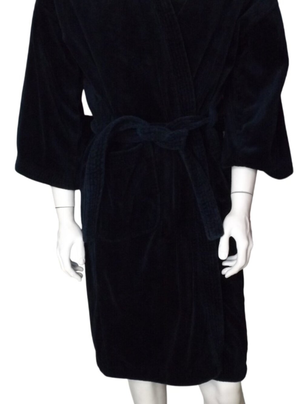 Vintage Terrycloth Robe, M/L, Navy Blue, Heavy Plush, Pocket, Self Tie Sash - Picture 6 of 10